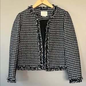 Kate Spade Houndstooth Tweed Lady Jacket Size 2 Black White Herringbone‎